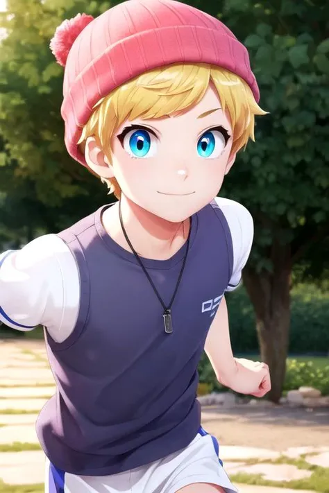 masterpiece, best quality, , 1boy, solo, male focus, looking at viewer, , depth of field, , , <lora:riri_romantic_killer:0.66>, riri_romantic_killer_boy, blonde hair, aqua eyes, athletic wear, bobble hat, ancient greece, HDR