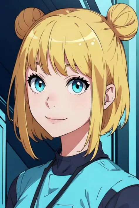 masterpiece, best quality, sketch, 1girl, solo, looking at viewer, upper body, depth of field, , realistic, <lora:riri_romantic_killer:0.70>, riri_romantic_killer_girl, blonde hair, aqua eyes, short hair, hair bun, double bun, bangs, , science fiction time travel,