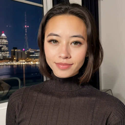 <lora:cosmickayla_sd15_512_128_64_v1:1>cosmickayla,1girl,looking at viewer, new years eve party fireworks in background, wearing a turtleneck sweater