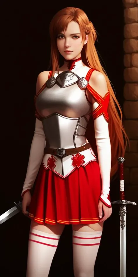 score_9, score_8_up, score_7_up, photorealistic, fantasy,
<lora:add-detail-xl:3>
<lora:asuna-yuuki-s1-ponyxl-lora-nochekaiser:1> asuna yuuki, long hair, brown hair, brown eyes, skirt, thighhighs, bare shoulders, detached sleeves, armor, white thighhighs, breastplate, red skirt, sword <lora:Bad_ending:1>