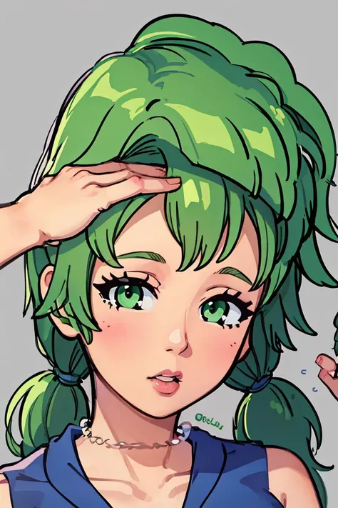 (masterpiece, best quality), 1girl, beautiful face, <lora:caroline:1> caroline, green hair, twintails, green eyes,