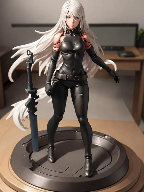 Pmini style,full body,a figurine of A2,on round base,Finely drawn face and body and hands and outfit,placed on top of a desk,Living room background,Realistic,best quality,amazing detail,<lora:Pmini_v4.0:0.4>,<lora:nier-a2:0.9>, BREAK
yorha_type_a_no._2's Large Sword Planted in the Base,Huge_Weapon,