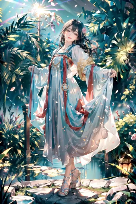 <(best quality, extremery best quality, masterpiece:1.4), (realistic, intricate details:1.4), (photorealistic:1.4), (extremely intricate:1.4), highres, ultra highres, ultra-detailed, absurdres, incredibly absurdres, extremely detailed, high quality, high resolution, hyperrealistic, ultra-realistic, hyper-detailed, top quality, best, fine detail, massive detail, Highly detailed, extreme detailed, highest detailed, high-res, absolutely resolution, reflection, (refraction:1.4), (hyperrealism:1.4)>, BREAK, 1girl, solo, looking at viewer, (young cute beautiful 18-year-old girl:1.4), 3d face, (hand of Guido Daniele:1.4), beautiful girl, Beautiful face, pretty, girlface, kpop idol, supermodel, stunning innocent symmetry face, perfect body, medium breast, slim waist, slim legs, (high detailed skin:1.5), glowing eyes, goddess, natural skin texture, shiny skin, White skin, Beautiful detailed face, detailed face, real skin texture, cute delicate face, finely detailed face, golden ratio, golden ratio face, expressive eyes, perfect face, perfect skin, flawless face, clear face, shiny hair, pale skin, Proper body proportion, perfect anatomy, realistic skin texture, luscious lips, glossy lips, natural makeup, beautiful bright pupils, slender figure, intricate eyes, detailed pupils, detailed face and eyes, longeyelashes, blush, good hand, perfect hands, pretty face, beautiful female bodies, finely detailed skin, oily shiny skin, clean facial features, an extremely delicate and beautiful, cute & girly, beautiful detailed eyes, stars in the eyes, detailed simmetric eyes, perfect smooth skin texture, BREAK, (((((standing, (hanfu, tang style, tang style outfits, pink upper shan, pink chest pleated skirt, red with pink waistband, red pibo:1.4), (smile, Pink hair, Pink eye, long hair, Pink eyelashes, Pink lips, Pink lip colour, Eyes glowing Pink, flat bangs, pink fluffy bunny:1.5), (night, Night time, moon light, sky, landscape, aurora borealis, stars, outdoors, Chinese, Pink fireworks, Sakura tree background:1.4), (lake background, mountains, full moon background, night lake shore, river, forest, chinese style countryard, lanterns, pond, cobblestone pathway, building pavilion, chinese buildings, moutains, misty lake, ancient chinese background, puddle, after the rain, petals falling, wet grass and trees, flower sea, in a meadow, waterfall, breeze, flying splashes, flying petals, leaves, bloom, bloom effect, surrounded by heavy floating petal flow, petal, Pink butterfly, flower, detailed beautiful grassland with petal, flowers, plants, Pink rose, many Pink roses, leaves falling from the tree, dust is drifting, ethereal, scenery, nature, mysterious background:1.4), (iridescent colors, Iridescence, blush, mysterious, fantasy background, fantasy, open mouth:1.2), (fog, wind:1.2), (Luminescent Particles:1.3), (fullbody:1.2), (eye focus, face focus, character focus, close-up face:1.2), (dutch angle, cowboy shot:1.3), colorful refraction)))), BREAK, <watercolor, available light, detailed light, volumetric fog, beautiful lighting, Rembrandt lighting, Cinematic, pixel art, game art, key visual, surreal, PBR Texturing, Anisotropic Filtering, Maximum Clarity And Sharpness, Albedo And Specular Maps, Multi-Layered Textures, Surface Shading, Sub-Pixel Convolution, Sub-Pixel Convolution, Accurate Simulation Of Light-Material Interaction, blurry foreground, broad light, volumetric light effect, matte painting, perfectly defined features, volumetric lighting, Tone Mapping, Lumen Reflections, Global illumination, Ray Tracing, Screen Space Global Illumination, Accent Lighting, 32k, Natural Lighting, volumetric, cinematic masterpiece, Rule of thirds, high dynamic range, Multi-exposure HDR capture, cinematic render, game cg cinematic, atmospheric perspective, scene, epic dynamic frame, motion blur, ((cinematic look, Film look)), rim light, 4k textures, adobe lightroom, photolab, insane details, hyperdetailed, exposure blend, professional color grading, professional color correction, aerial perspective, particles and dust in beams of light, cinematic scene, dynamic lighting, sharp details, lomography, soft focus, light leaks, bold hues, atmospheric depth, (explosive light and shadow:1.2), aesthetics, intricate designs, ultra realistic digital art, (zentangle, mandala, tangle, entangle), (fractal art), elegant, vivid colours, floating particles, particles, dramatic, epic, (ink drawing, oil painting detailed), (dramatic lighting:1.2), RAW, huge filesize, extremery detailed CG, Photo, 8k uhd, cinematic atmosphere, trending on artstation, award-winning glamour photograph, highly detailed photo, official art, beautiful and aesthetic, unity 8k wallpaper, beautiful, highly detailed CG illustration, best illustration, intricate, Amazing, emotional, analog, painting, digital painting, concept art, Oil Painting, illustration, Classical art, Renaissance, Romanticism, Neoclassicism, Color Palette, depth and contrast, Vibrant colors, saturated, rich saturation, color harmony, vivid palette, concept-art, design style, detail character, concept render, colorful, analog photography, dreamy atmosphere, specular highlights, atmospheric lighting, (dynamic angle, dynamic pose :1.3), (shiny, clothes reflecting light, lens flare, bloom effect, light particle, lens glare:1.3), realistic lighting, cinematic light, (cinematic lighting), light in the face, soft lighting, saturated colors, detailed background, sharp focus, 8k high definition, perspective, Master Composition, roughness, post-processing, soft shadows, realistic shadows, ambient occlusion, ray-tracing, subsurface scattering, photon mapping, physically-based rendering, octane rendering, unreal engine 5, ue5 rendering, Adobe After FX, dslr, RTX, Best character details, radiosity, sharp, antialiased, RAW photo, HDR, 8k, 4k, (((Photographed by Roger Deakins, using a RED Monstro 8K VV camera and a series of high-end lenses))), ((Hasselblad photography)), (film grain:1.4), Kodak portra 400, ((Fujifilm X-T5)), professional photograph, depth of field, caustics, Broad lighting, diffuse lighting, rim lighting, two tone lighting, textile details, visible pores, high resolution scan, professionally color graded, photographic reality, automatic white balance, best lighting, detailed shadow, high contrast, strong light and shadow>, (PureErosFace_V1:0.5), (ulzzang-6500:1), <lora:epiNoiseoffset_v3:0.05>, <lora:add_detail:0.1>, <lora:hanfuTang_v35:0.8>, <lora:zhongfenghuaxiyou-000018:0.05>, zhongfenghua