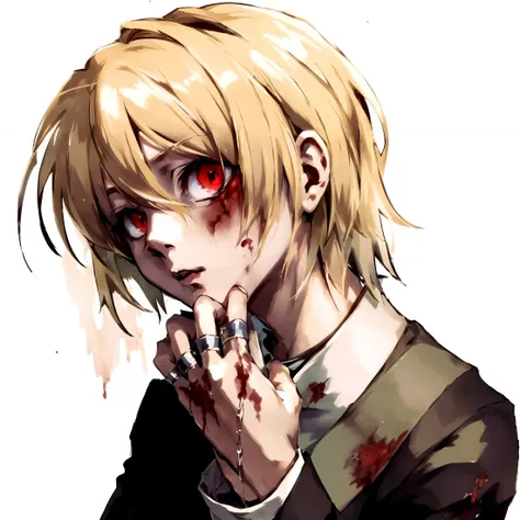 <lora:Kurapika:0.8> Kurapika, red eyes, Outfits in description, blood from eye