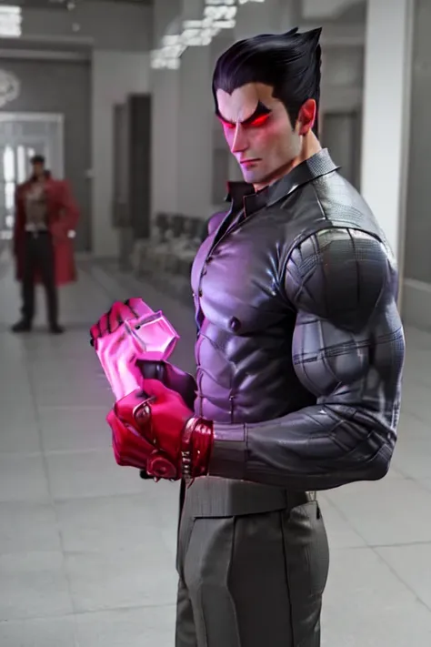 masterpiece, best quality, <lora:last kazya:0.7>,1boy,1boy,black hair,clenched hands,clenched hands,gloves,glowing eye, large pectorals,pants,pectorals,pectorals,pectorals,pectorals,pectorals
