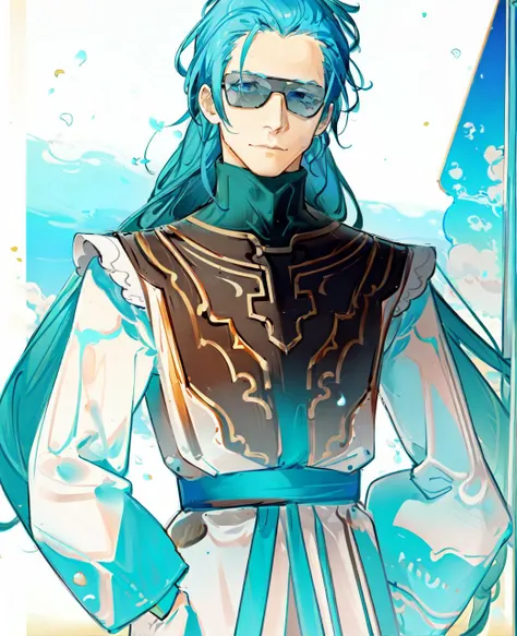 ardos,1boy,long hair,standing,facing viewer,full body,solo,character focus,sunglasses,armor,uniform, <lora:Ardos-07:0.7>,