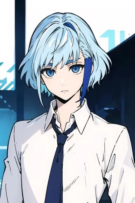 masterpiece, best quality, high quality, 1boy, solo, male focus, looking at viewer, upper body, <lora:aguero_agnes_khun:0.66>, aguero_agnes_khun, blue hair, blue eyes, multicolored hair, , , gakuran