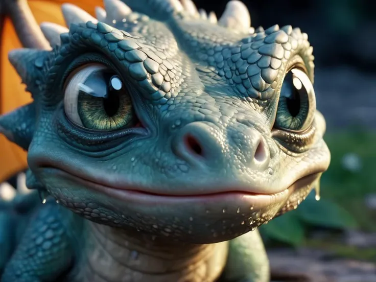 A cute dragon in tears, crying dragon, tears, sad eyes, big sad eyes, staring at camera sobbing