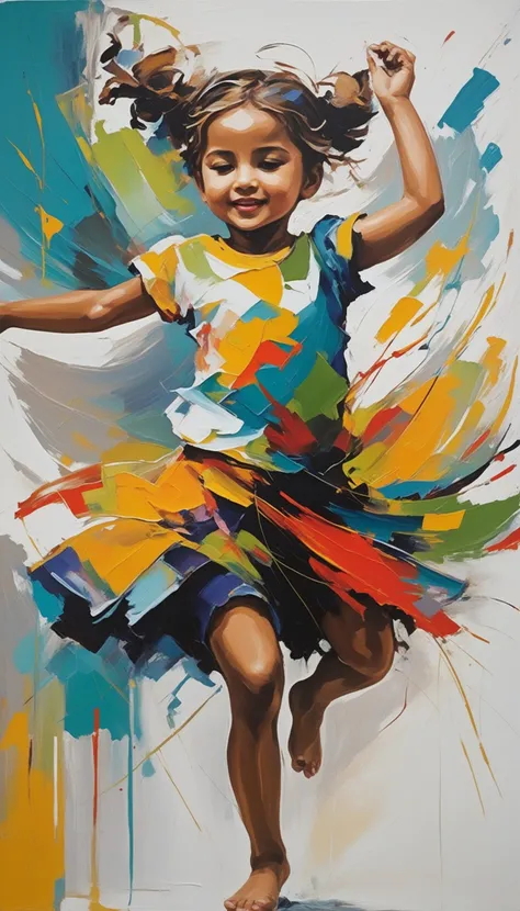 abstract expressionist painting of a dancing child. energetic brushwork, bold colors, abstract forms, expressive, emotional