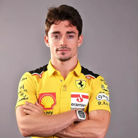 charles leclerc, wearing a yellow shirt, anime style, <lora:CHARLES_LECLERC-000004:1>