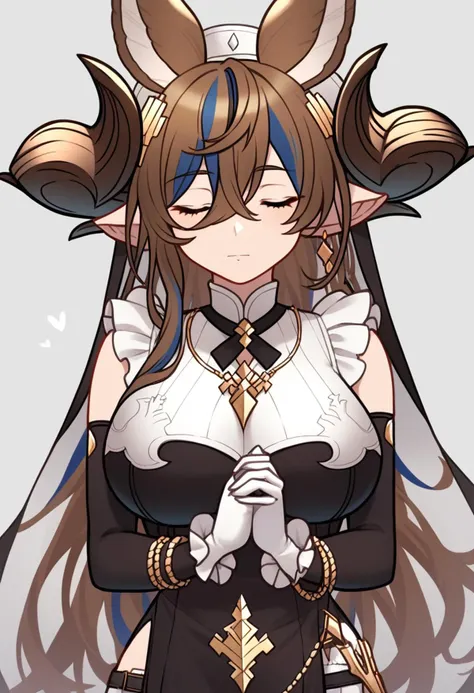 score_9,score_8_up,score_7_up,<lora:granblue_fantasy_all:1>,1girl,galleon_\(granblue_fantasy\),animal_ears,pointy_ears,brown_hair,large_breasts,closed_eyes,horns,extra_ears,streaked_hair,white_gloves,detached_sleeves,very_long_hair,long_hair,hair_between_eyes,