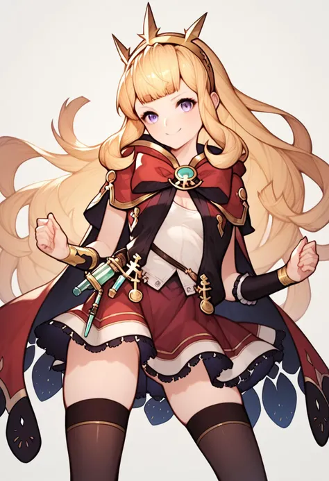 score_9,score_8_up,score_7_up,<lora:granblue_fantasy_all:1>,1girl, cagliostro_\(granblue_fantasy\), blonde_hair, purple_eyes, long_hair, small_breasts, black_thighhighs, tiara, very_long_hair, crown, hairband