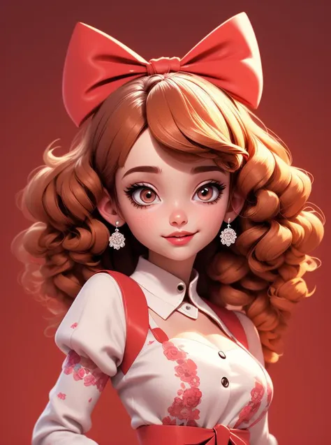 8k, highly detailed, beautiful girl, cover art,
<lora:back_hair_bow-SD-1.0:1> musket brown lace (hair bow),
mahogany hair (Pompadour),
bell sleeve dress,
brick red background,
face close-up,
balancing,
optimistic