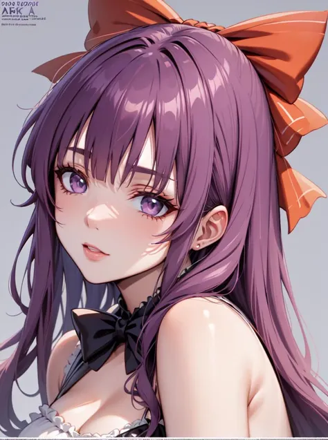 anime girl with purple hair and a bow tie