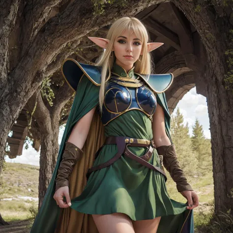 realistic analog photo, award winning photo,
<lora:ANI_CLASSIC_deedlit_ownwaifu-15:0.75> ani_classic_deedlit_ownwaifu, pointy ears, blonde hair, long hair, elf, circlet, green eyes, long pointy ears, very long hair, breasts, medium breasts, earrings, lips, makeup, bangs, cape, armor, blue cape, shoulder armor, pauldrons, gloves, breastplate, belt, green dress, short dress,
RAW, highres, 8k, uhd, High Dynamic Range, tonemapping, crisp details,