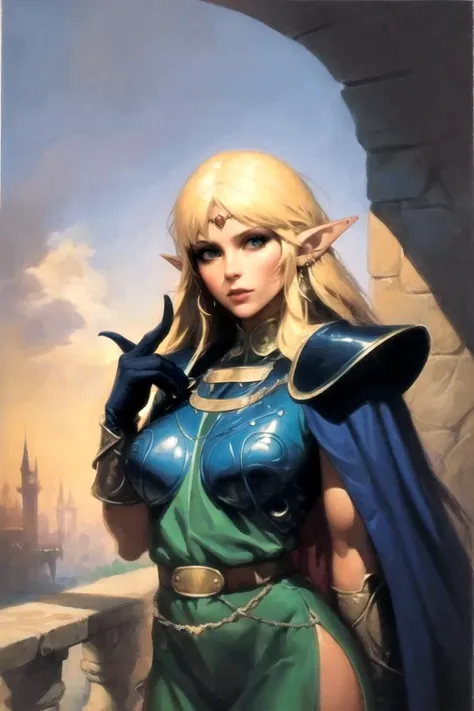 woman elf, bow, blonde, blue eyes, sexy, big breasts, medieval fantasy setting, detailed, anime style, hyperrealistic, high resolution, magic, castle, mountains, rpg, mudflats --auto --s2
