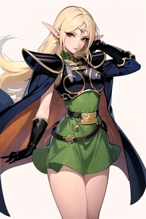 masterpiece, best quality, high quality, highres,looking at viewer,
ARTSTYLE_VintagePinup_jazy_ownwaifu, www.ownwaifu.com,
1girl, solo,simple background, pose,
<lora:ARTSTYLE_VintagePinup_jazy_ownwaifu-15:0.6>
ANI_CLASSIC_deedlit_ownwaifu, www.ownwaifu.com,
pointy ears, blonde hair, long hair, elf, circlet, green eyes, long pointy ears, very long hair, breasts, medium breasts, earrings, lips, makeup, bangs,
cape, armor, blue cape, shoulder armor, pauldrons, gloves, breastplate, belt, green dress, short dress,
<lora:ANI_CLASSIC_deedlit_ownwaifu-15:0.8>