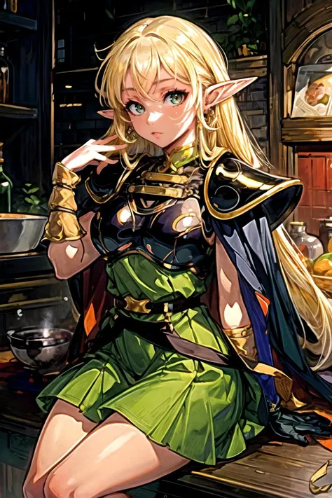 (masterpiece, best quality, extremely detailed:1.5) BREAK 1girl, solo focus, A girl in supermarket gyoza dumplings jiaozi ANI_CLASSIC_deedlit_ownwaifu, www.ownwaifu.com,
pointy ears, blonde hair, long hair, elf, circlet, green eyes, long pointy ears, very long hair, breasts, medium breasts, earrings, lips, makeup, bangs,
cape, armor, blue cape, shoulder armor, pauldrons, gloves, breastplate, belt, green dress, short dress,
<lora:ANI_CLASSIC_deedlit_ownwaifu-15:0.6>