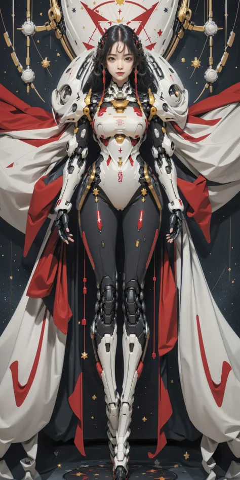 <lora:tarot_mecha:1>,1girl,mecha,full body,Tarot, red armor, star map,simple background, <lora:animetarotV51:0.8>, (masterpiece, best quality, high quality, highres, ultra-detailed),