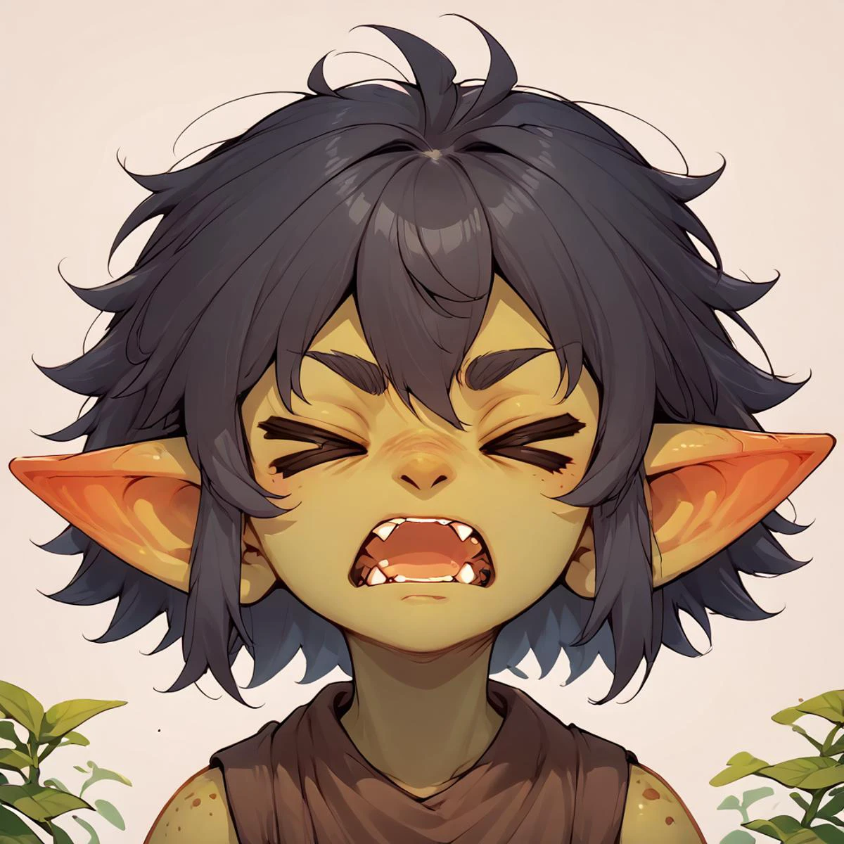 score_9, score_8_up, score_7_up, score_6_up, score_5_up, Gaby, > <, closed eyes, upper body, open mouth <lora:Gaby_the_goblin_0.4:0.8> <lora:Excitement_Expression_XLPD:1.8>