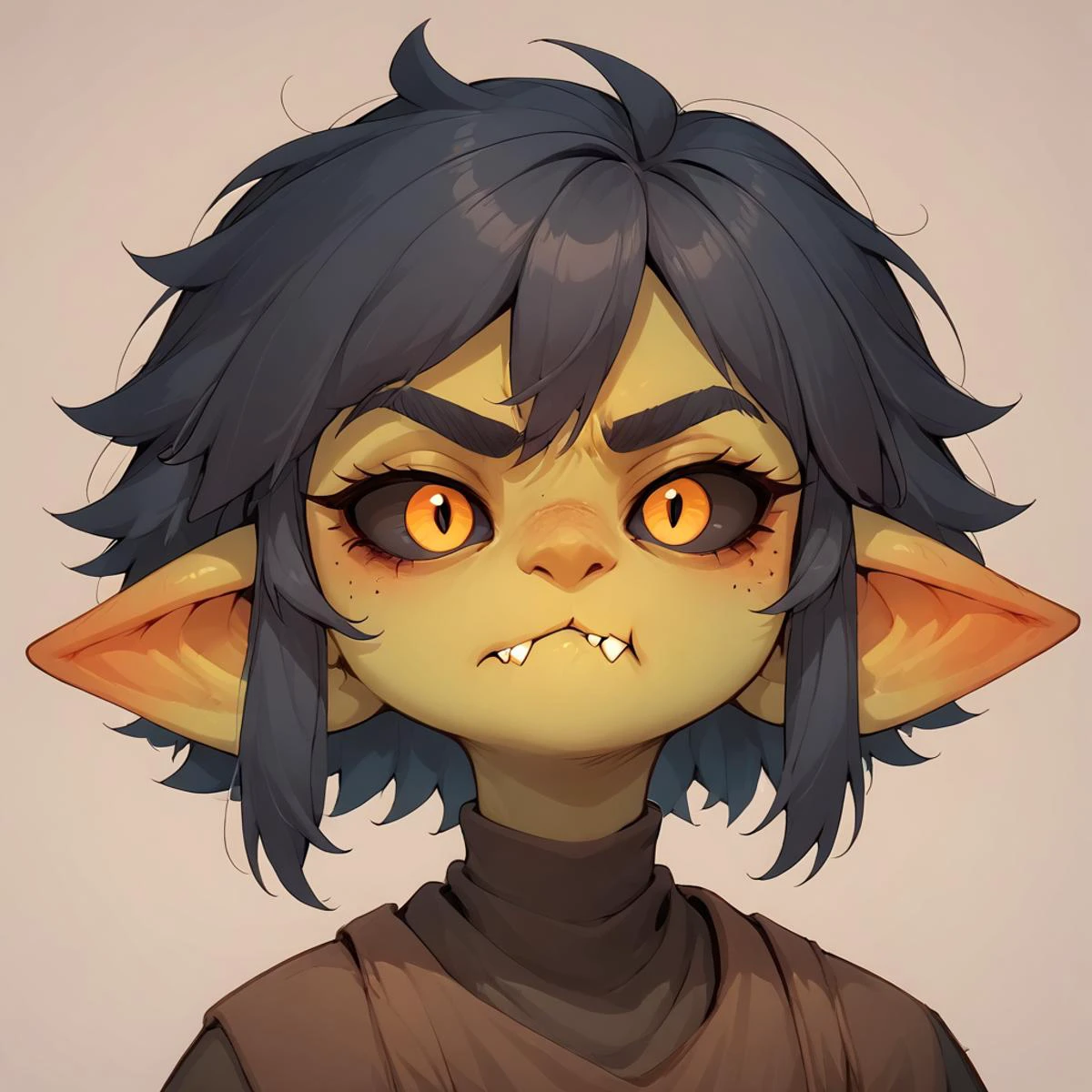 score_9, score_8_up, score_7_up, score_6_up, score_5_up, Gaby, pout, :t, closed mouth, upper body <lora:Gaby_the_goblin_0.4:0.8> <lora:Pout_XLPD:1.2>