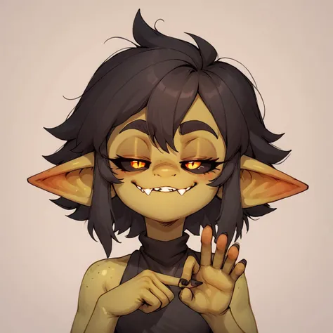 score_9, score_8_up, score_7_up, score_6_up, score_5_up, Gaby, SGER, hands, smug, black sclera, portrait, upper body, light muted background <lora:Sex_Gesture_4:1> <lora:Gaby_the_goblin_0.4:0.7>