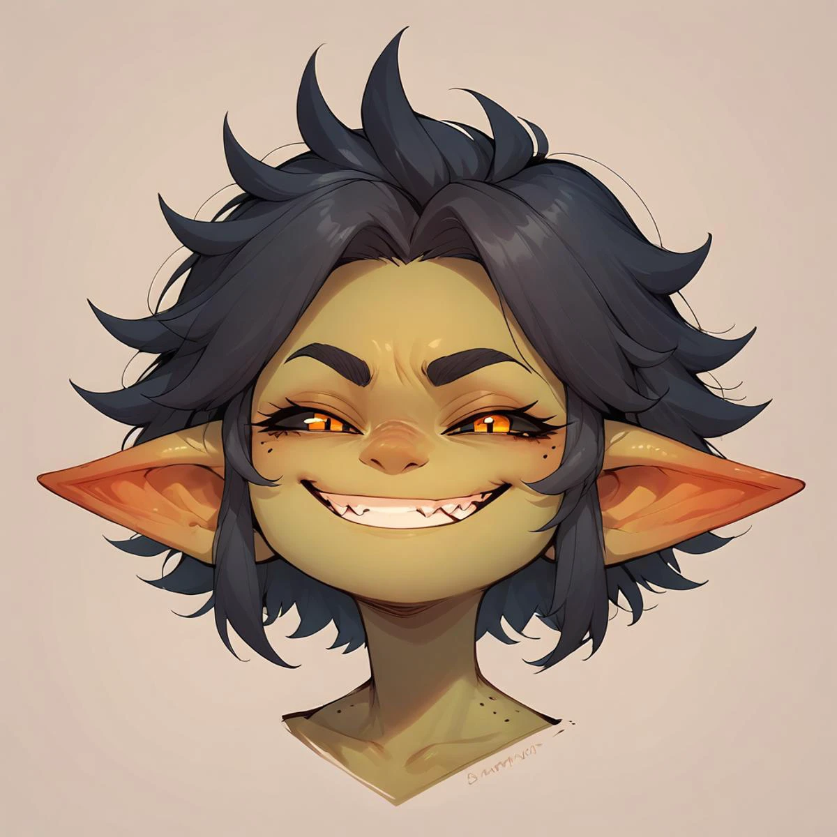 score_9, score_8_up, score_7_up, score_6_up, score_5_up, Gaby, IncrsAnyasHehFaceMeme, grin, upper body <lora:Gaby_the_goblin_0.4:0.8> <lora:AnyasHehFaceMeme_XLPD:1>