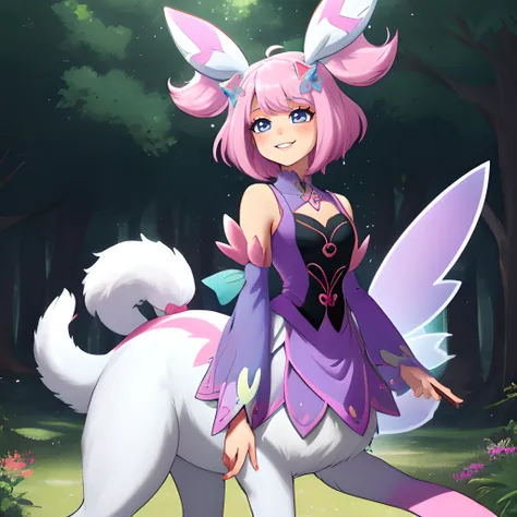 masterpiece, best quality,slice of life, deer taur,deer horns, girl,cute outfit, magical outfit, magical girl, sweet expression, <lora:Centaur_v3:0.7>, fairy, bokeh, cute, adorable, happy, magical, sylveon, pastel colors