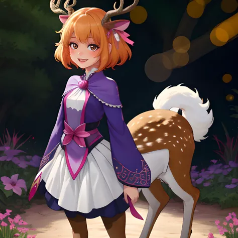 masterpiece, best quality,slice of life, deer taur,deer horns, girl,cute outfit, magical outfit, magical girl, sweet expression, <lora:Centaur_v3:0.7>, fairy, bokeh, cute, adorable, happy, magical