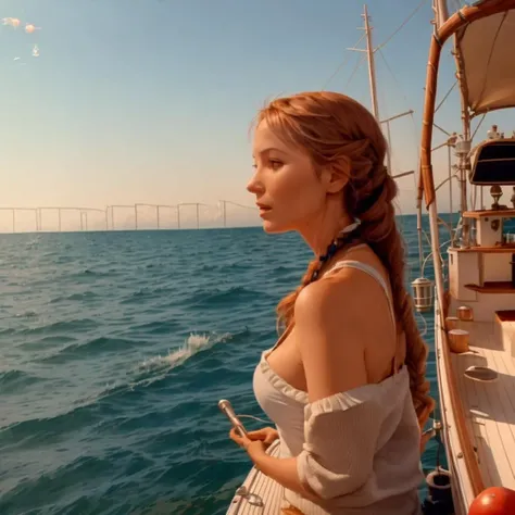 a woman in a boat <lora:Life_Aquatic_v1:1> aquatic