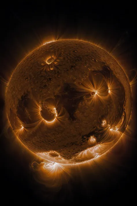 a RAW photograph of a (5un5p0t sun:1.2)with sunspots and solar flares,in vast empty outer space,HDR,(wide angle shot:1.2),sharp focus,(highly detailed),(8k wallpaper),intricately detailed,highres,absurdres,hyper realistic,8K UHD DSLR,IMAX,extremely intricate,4k textures,cinematic look),hyperdetailed,<lora:C0r0n4_06B-000002:0.9>,