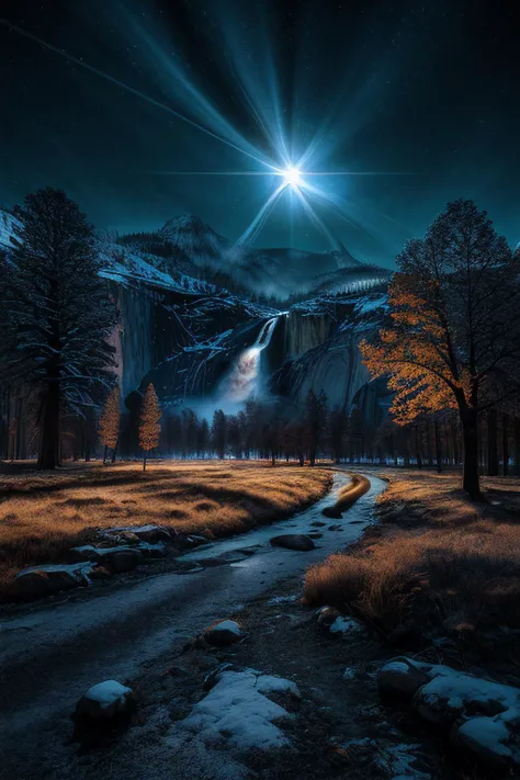 RAW photograph of (Yosemite) at night,with (5un5p0t sun:0.9)(rising high in the sky above),with sunspots and solar flares,HDR,(wide angle shot),sharp focus,(highly detailed),(8k wallpaper),intricately detailed,highres,absurdres,hyper realistic,8K UHD DSLR,IMAX,extremely intricate,4k textures,cinematic look),hyperdetailed,<lora:C0r0n4_06B-000002:0.9>,