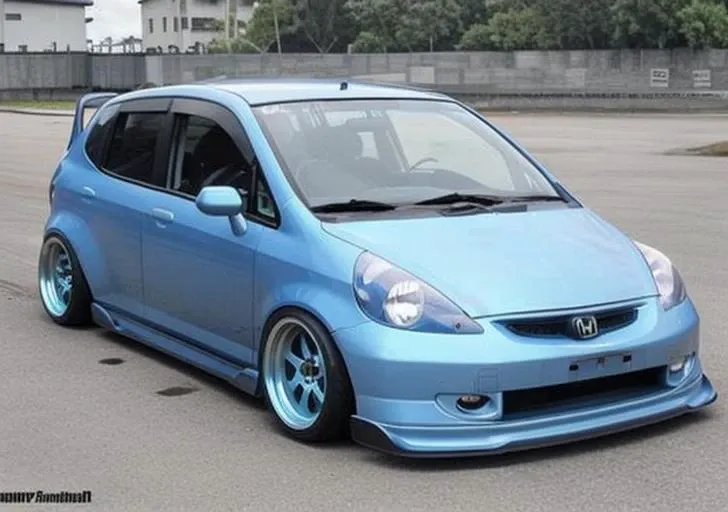 a light blue honda, lowered, widebody, camber, drift wing, front view, sharp image <lora:zeekars:0.5>