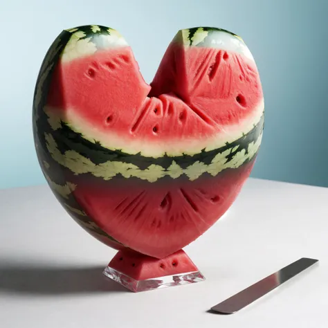<lora:CrystalsHeart:0.4>, crystal (fruit watermelon:1.3), heart, on the table, realistic, ultra quality, highly detailed, ultra HD