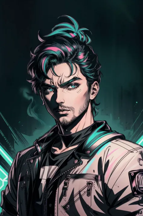 Pop Art style one guy, serious face, neon lighting, broad shoulders, delicate shades, dramatic <lora:detailed_notrigger:1> <lora:CharacterDesign_Concept:0.5> <lora:art-v5-15:0.8> . bright colors, bold outlines, popular culture themes, ironic or kitsch
