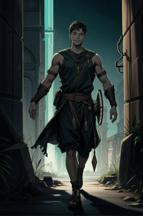 Renaissance style one guy, pleasant smile, neon lighting, broad shoulders, delicate shades <lora:detailed_notrigger:1> <lora:CharacterDesign_Concept:0.5> . realistic, perspective, light and shadow, religious or mythological themes, highly detailed