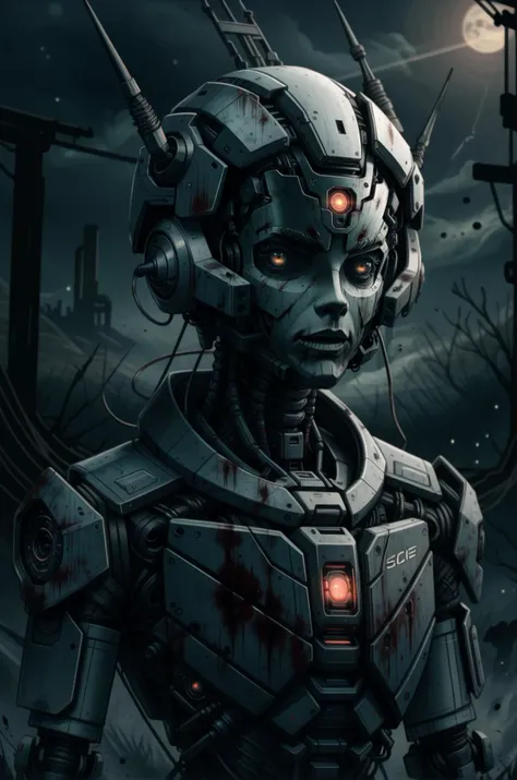sci-fi style cybernetic robot horror-themed one guy, predatory pupil, shining eyes, aloof expression, ferocious aura, broad shoulders, blood, looking at the viewer <lora:detailed_notrigger:1> <lora:CharacterDesign_Concept:0.5> <lora:art-v5-15:0.8> . eerie, unsettling, dark, spooky, suspenseful, grim, highly detailed . android, AI, machine, metal, wires, tech, futuristic, highly detailed . futuristic, technological, alien worlds, space themes, advanced civilizations