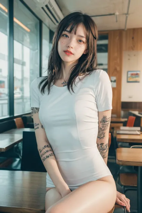 sexy, (detailed eyes), (detailed face), beautiful lady, (pov sitting across table:1.1), looking at viewer, sexy verdant dress, skin tight red, dress, blush, (naughty) (naughty smile:0.9), emerald eyes, blonde hair, (smiling:0.9)
(mystical tattoo:0.9), (neck tattoo), ((narrow waist)), skinny, thin, (fit body:1.1), (perfect proportions:0.8), (perfect anatomy:0.8), red lipstick,
(cowboy shot:1.1),
(shiny skin)
<lora:kanamori:0.8> kanamori, 1girl, freckles, solo, eyewear on head, looking at viewer, serafuku,, sanpaku, school uniform
BREAK,
good hands, detailed hands, anatomical hands,
(beautiful composition:1.1), masterpiece, fantasy, sexy, petite, soft glow, polished, clean image, <lora:epi_noiseoffset2:1> gorgeous, stunning, triadic colors, high contrast, Vivid color, dark,
<lora:CONCEPT_pov_dating_ownwaifu:1> (concept_pov_dating_ownwaifu:1.1), www.ownwaifu.com, 1girl, solo, looking at viewer, breasts, sitting at table <lora:more_details:0.2>, perfect teeth, overlooking beautiful tropical island beach view, (volumetric lighting), (dynamic lighiting), godrays, Rembrandt lighting, real shadows, intricate detail, photorealistic, photograph, photo, dlsr, Fuji Film, extremely high detail, detailed skin texture, (blush:0.2), (goosebumps:0.3), subsurface scattering