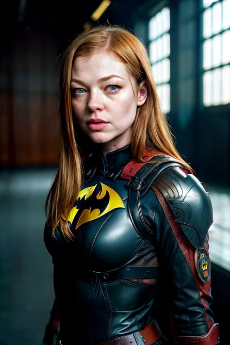 A stunning intricate full color portrait of sarahSn1 , wearing batgirl outfit, epic character composition, by ilya kuvshinov, alessio albi, nina masic, sharp focus, natural lighting, subsurface scattering, f2, 35mm