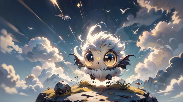 (masterpiece, best quality, fullscreen), [(full body:0.1)::0.1] (photo of a Scaled [cloud, air] [magical being:creature:0.2]:1.4), (Georgian Appendage-rich body with draconian head and with one Clawed Appendages:1), (Avian:1), (Wyvern Wings:1), (three Tiny eyes:1.2), (very long white hair:[1.1:0.1:0.2]), (strong wind visible through ink cloud Flowing :1.5), (look at the viewer), (background representing Boulder and Brook:1.3), (Chrome Yellow Natural Sun Flare:1.1), <lora:EFFECT Cloudify:0.4>, , <lora:MONSTER CuteCreatures:0.6> Cu73Cre4ture, , <lora:LIGHT epi_noiseoffset2:0.4>, <lora:QUALITY kkw-better-v1.0a:0.8>, <lora:QUALITY add_detail:0.5>, (Full body Shot, Shallow Focus Shot, Low Angle Shot:[1.2:0.5:0.1]), heavily detailed, (asymmetric composition:1.6), (sharp focus), <lora:EFFECT Magic card fakemtg_label:0> fakemtg, extremely detailed, 4k, trending on artstation, oil painting pen and ink, style of Stanley Artgerm