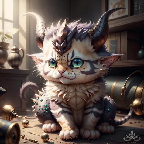 Cu73Cre4ture, cat dragon, (horns), spikes
<lora:CuteCreatures:0.8>