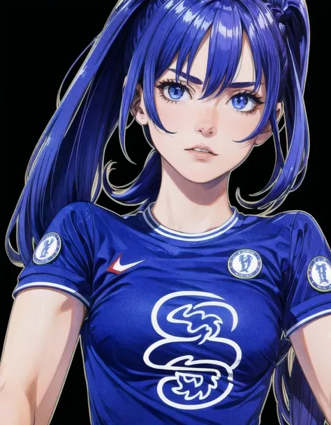masterpiece, (1girl, girl wearing a <lora:Chelsea_Shirt:1> chelsea shirt), in a soccer field, woman, female, watching viewer, action shot, detailed eyes, very vivid lighting, detailed, (vibrant, photo realistic, realistic, dramatic, dark, sharp focus), <lora:add_detail:0.8>, <lora:hotarublurbk_v100:-1>