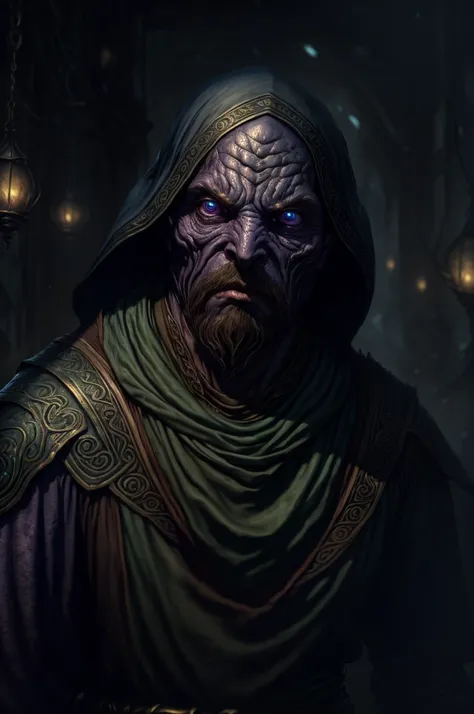male (deep1hybrid:0.65), sourcerer, big (bulbous eyes:1.2), wearing robes, <lora:add_detail:0.75>, <lora:sharpen-soften:0.2>, <lora:stylesqueeze_v2:0.25>, <lora:realistic:0.25>, illustration, best quality, fine details, high resolution, UHD, low-saturation, sharp focus, cinematic shadows, <lora:deepone-beta1-000012:0.55> <lora:kVoidEnergy-000001:0.8> V0id3nergy, (in style of The Elder Scrolls video game:1.3), head shot, short hair, upturned eye shape