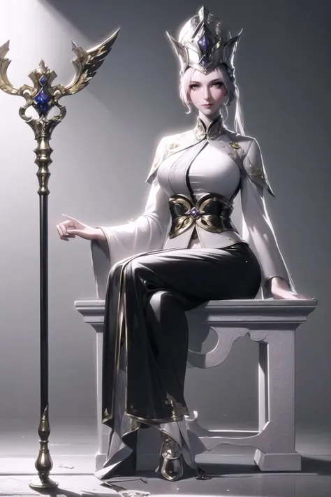 (((masterpiece))), (8k, high_resolution), extremely detailed CG, ((best quality)),
cinematic lighting, dynamic lighting,
<lora:beautifulDetailedEyes_v10:0.1>,
shiny skin, detailed panties,
beautiful eyes and detailed face,
1girl, solo,
looking at viewer,
bibidong,
mature female, mistress, goddess, violet hair, pope hat, staff,
sitting,
full body,
<lora:Ichinose_Riko2-000012:0.1>,
<lora:bibidong:1>,
((((melt)))), (((((black and white melt))))), (((wear Black and white Taoist robes))), ((((gold and silver lace)))), (((gold and silver lace lace))), (((flowing ((black)) and white background))),