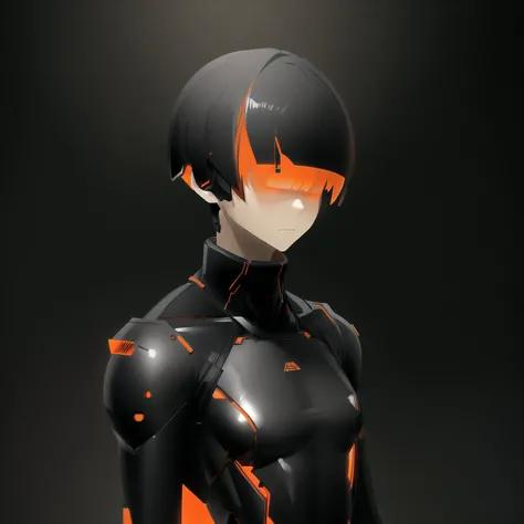 <lora:echanis_enicha:1>, echanis_enicha, background, futuristic, bodysuit, helmet, glowing, 1boy, angry, black hair, brown background, collarbone, expressionless, flat color, furrowed eyebrows, gradient, gradient background, hair slicked back, highres, jersey, looking away, male focus, neck, open collar, orange eyes, short hair, solo, upper body
