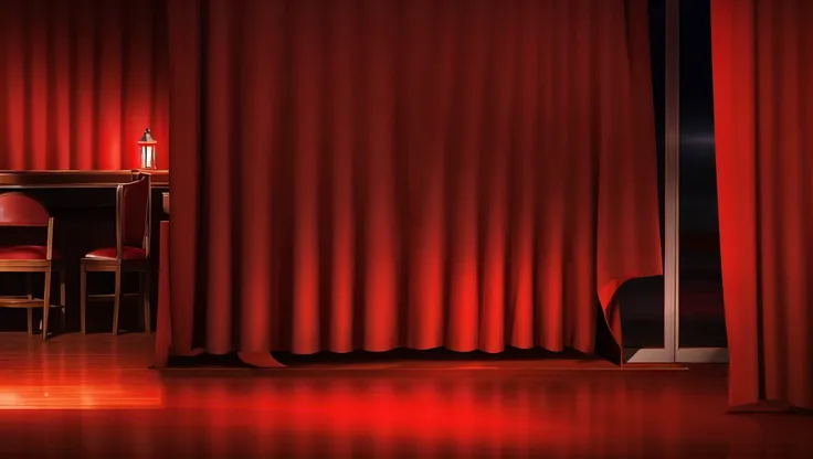 <lora:vn_bg:1> vn_bg, no humans, A dimly lit, atmospheric jazz bar, patrons whispering amidst the soft melodies from a live band, shadows dancing on the red velvet curtains.