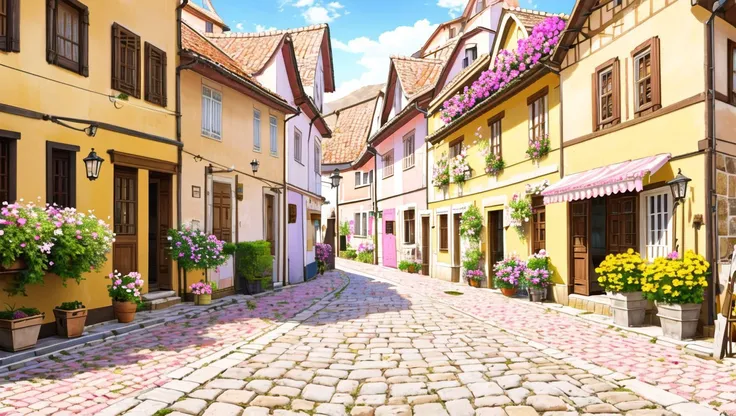 <lora:vn_bg:1> vn_bg,
A charming cobblestone street in an old European town, with pastel-colored houses, blooming flower boxes, and a quiet caf on the corner.