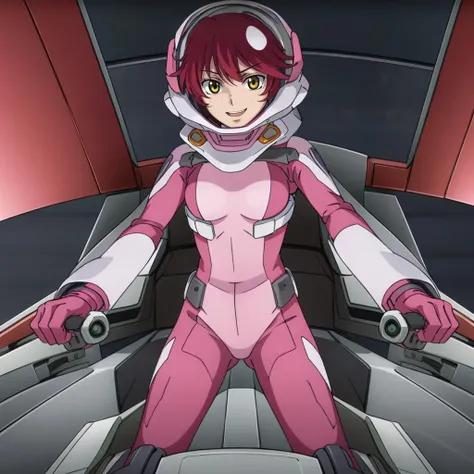 masterpiece,high quality,solo,
<lora:nenatrinity001:0.7>,smirk,open mouth,
nenatrinity,1girl,
red hair,freckles,yellow eyes,
pink spacehelmet,pink pilot suit,
cockpit,