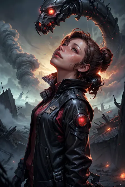(Masterpiece:1.2), best quality, (illustration:1.2), (ultra-detailed), hyper details, (delicate detailed), (intricate details), clear line, high contrast, colorful, (Photoshop Pastel Painting), (Cinematic masterpiece), <lora:add_detail:1>, <lora:sharpen-soften:-0.25>, <lora:kittew_v0.1:0.3>,
1 girl, adult woman, freckles, red eyes, medium brown wedge cut hair,
solo, upper body, looking up, detailed background, detailed face, (<lora:CnCNODAIv2:0.6>, CnCNODAI theme:1.1), vapour-sorcerer, sinister expression, thrill-seeker, pink mage vest, techwear, leather padding, gloves, (gasmask:0.8), steampunk, (surrounded by otherworldly brown steam:1.1), luminescent arcane smoke, conjuring smoke, incorporeal, mystical runes, smoke covered battlefield in background, fog, cinematic atmosphere,
