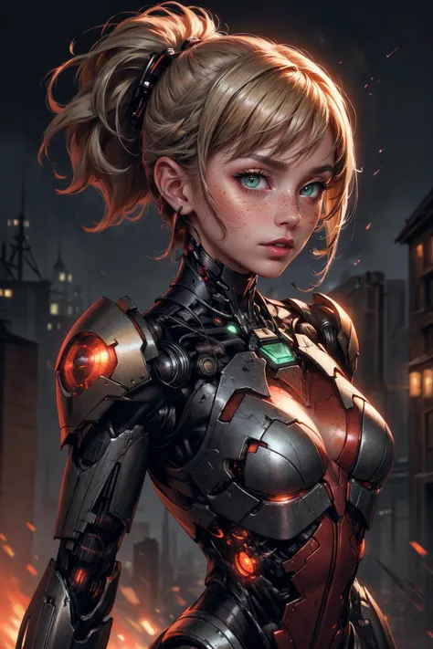 (Masterpiece:1.2), best quality, (illustration:1.2), (ultra-detailed), hyper details, (delicate detailed), (intricate details), clear line, high contrast, colorful, (Photoshop Pastel Painting), (Cinematic masterpiece), <lora:add_detail:1>, <lora:sharpen-soften:-0.25>, <lora:kittew_v0.1:0.3>,
1 girl, adult (elven:0.7) woman, freckles, turquoise eyes, light blonde quiff hair,
Style-GravityMagic, solo, upper body, looking at viewer, detailed background, detailed face, (<lora:CnCNODAIv2:0.6>, CnCNODAI theme:1.1), cyborg soldier, assault trooper, wearing brown plated armor, antenna, dirt, head-up display, advanced arms, advanced electronic warfare, stoic, running, movement, power-core, :battlefield in background, wind blowing, bokeh, intense atmosphere,